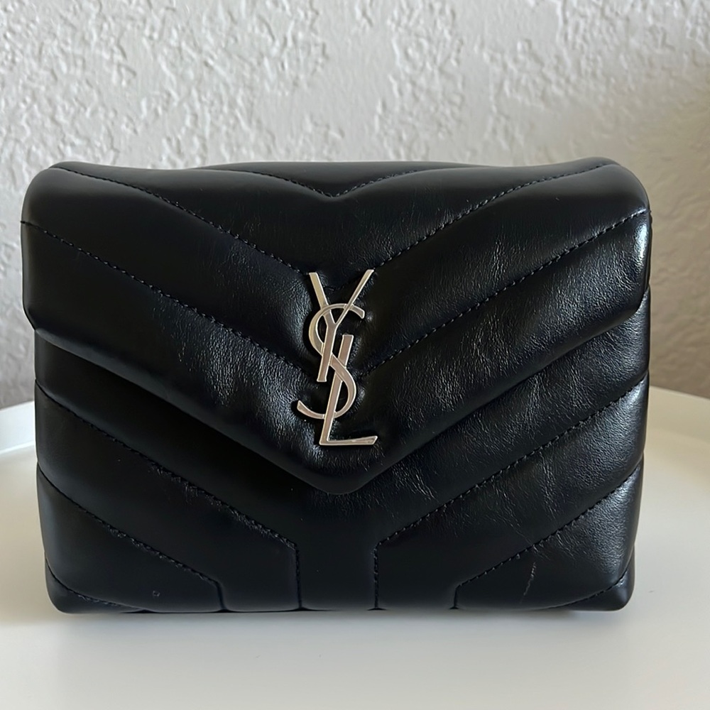 Saint Laurent Calfskin Y Quilted Monogram Toy Loulou Crossbody Black